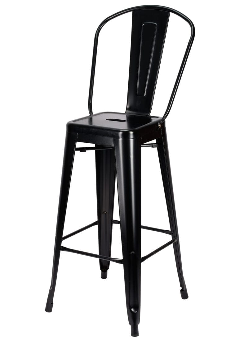 Black Tolix Metal Barstool with Back — 30" Seat Height, Indoor/Outdoor Patio, Image 4