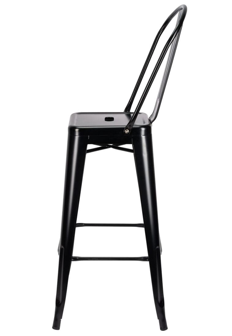 Black Tolix Metal Barstool with Back — 30" Seat Height, Indoor/Outdoor Patio, Image 5