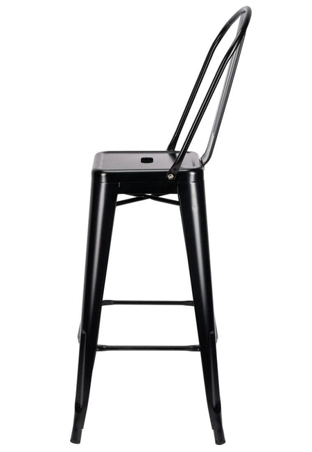 Black Tolix Metal Barstool with Back — 30" Seat Height, Indoor/Outdoor Patio, Image 5
