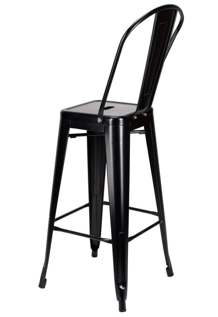 Black Tolix Metal Barstool with Back — 30" Seat Height, Indoor/Outdoor Patio, Image 6