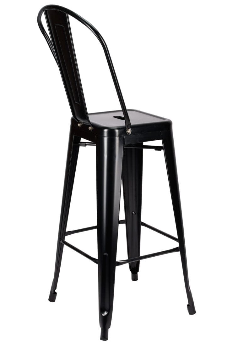 Black Tolix Metal Barstool with Back — 30" Seat Height, Indoor/Outdoor Patio, Image 8