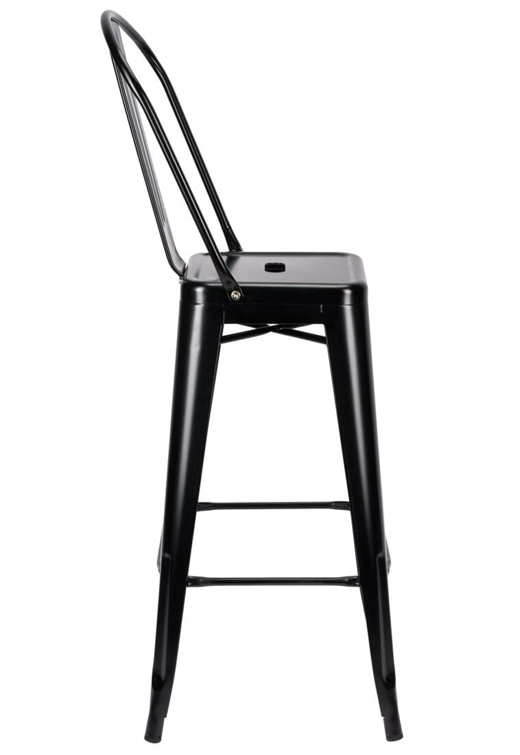 Black Tolix Metal Barstool with Back — 30" Seat Height, Indoor/Outdoor Patio, Image 9