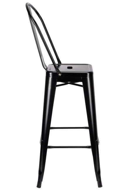 Black Tolix Metal Barstool with Back — 30" Seat Height, Indoor/Outdoor Patio, Image 9