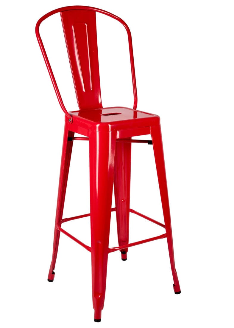 2 Pack Red Tolix Metal Bar Stools with Back, Bold Seating for Kitchen Counters or Outdoor Kitchens