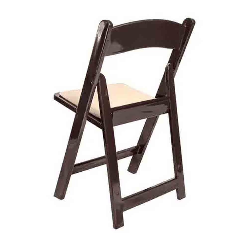 4 Pack Fruitwood Finish Resin Folding Chair with Tan Cushion for Outdoor or Indoor Use, Image 4