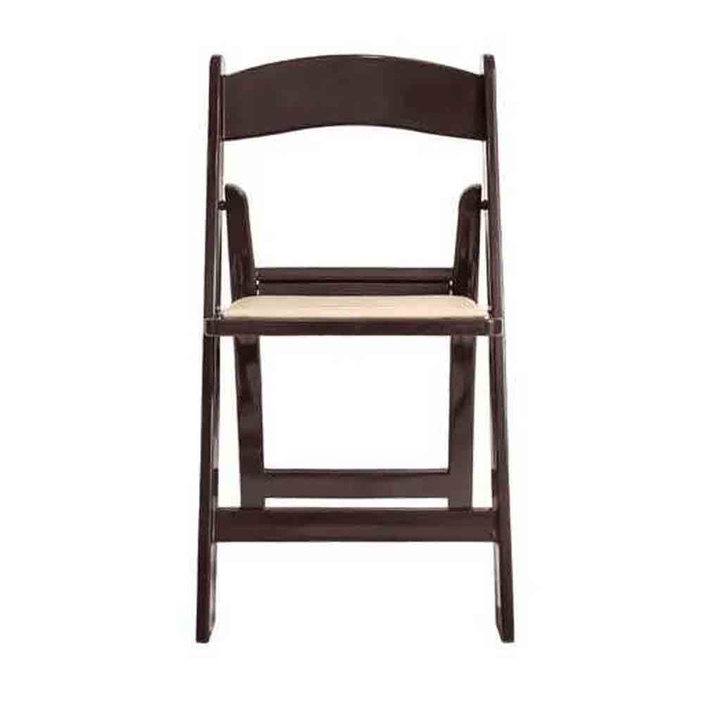 4 Pack Fruitwood Finish Resin Folding Chair with Tan Cushion for Outdoor or Indoor Use, Image 3