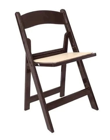 4 Pack Fruitwood Finish Resin Folding Chair with Tan Cushion for Outdoor or Indoor Use, Image 2