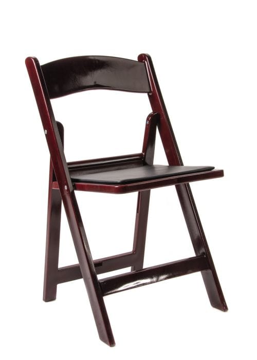 4 Pack Mahogany Folding Chair with Resin Frame and Black Padded Seat for Events