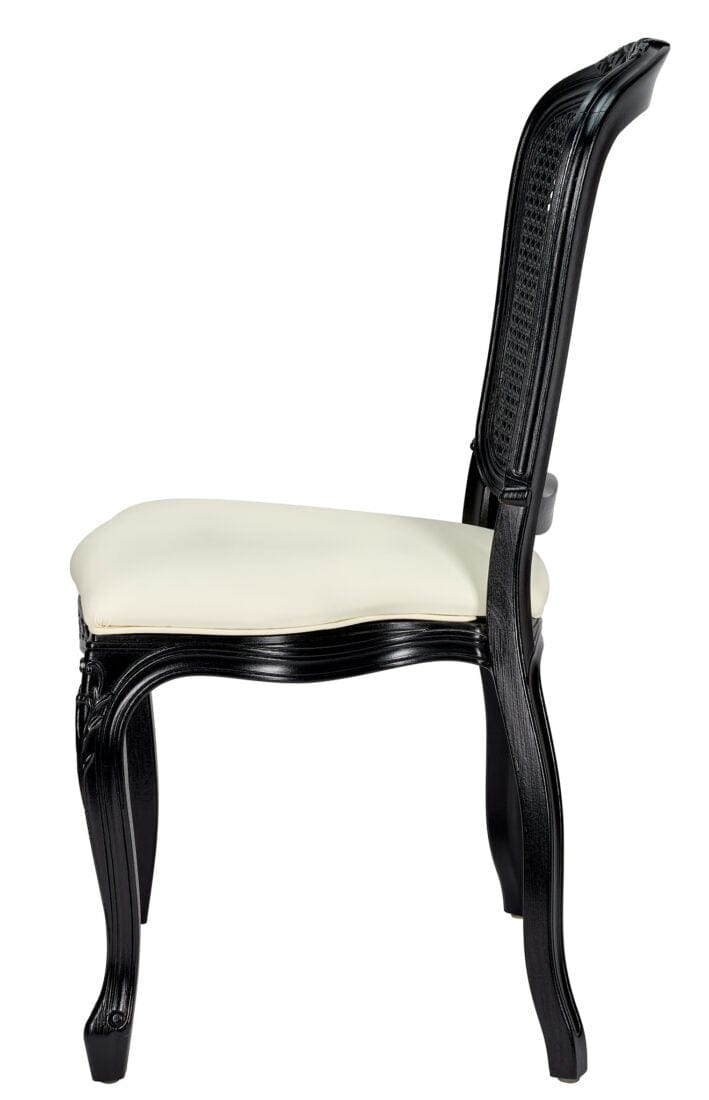 Ivory Vinyl Seat and Black Rattan Back