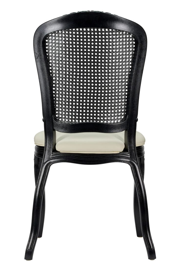 Ivory Vinyl Seat and Black Rattan Back