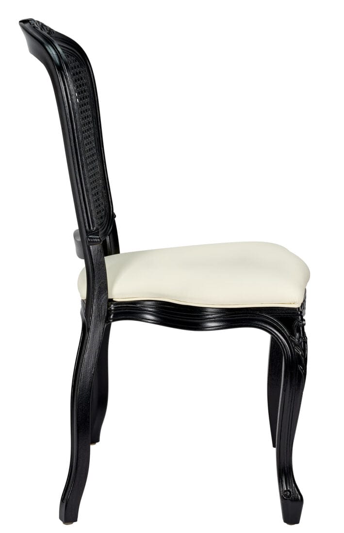 Ivory Vinyl Seat and Black Rattan Back