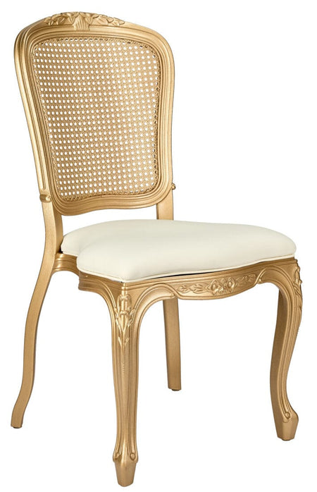 Ivory Vinyl Seat and Gold Rattan Back