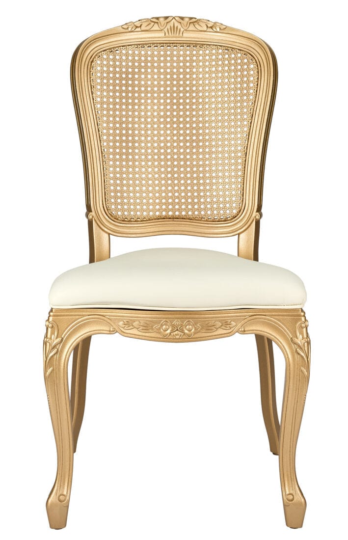 Ivory Vinyl Seat and Gold Rattan Back