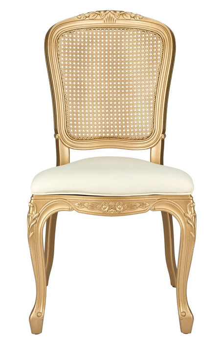 Ivory Vinyl Seat and Gold Rattan Back