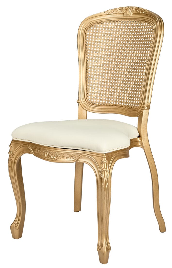 Ivory Vinyl Seat and Gold Rattan Back