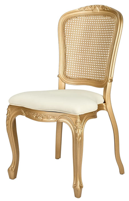 Ivory Vinyl Seat and Gold Rattan Back