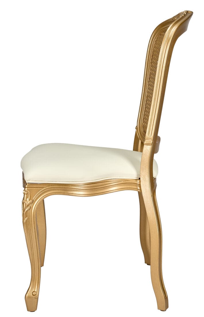 Ivory Vinyl Seat and Gold Rattan Back