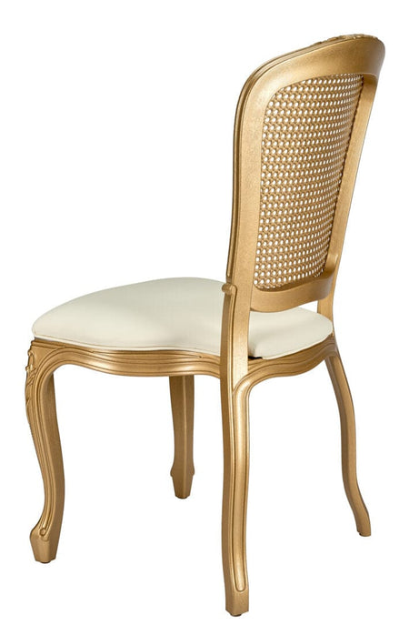 Ivory Vinyl Seat and Gold Rattan Back