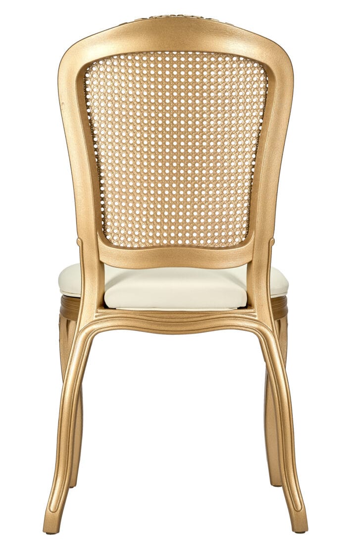 Ivory Vinyl Seat and Gold Rattan Back