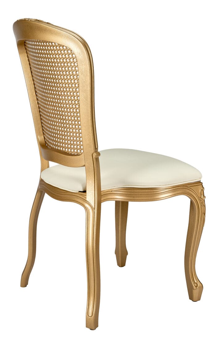 Ivory Vinyl Seat and Gold Rattan Back