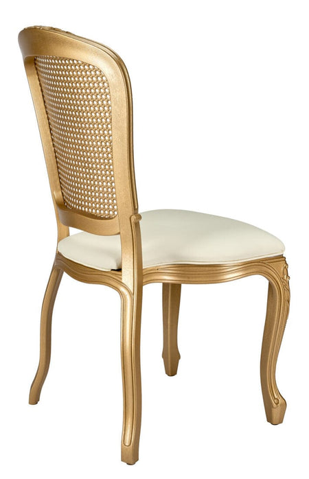 Ivory Vinyl Seat and Gold Rattan Back
