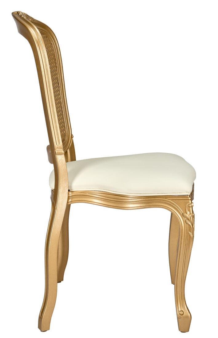 Ivory Vinyl Seat and Gold Rattan Back