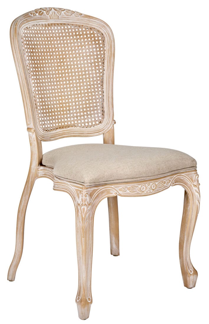 4 Pack Natural White Washed Royal Chair with Tan Tweed Seat for Dining Rooms and Patio Use
