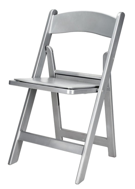 4 Pack Silver Resin Folding Chair with Vinyl Padded Seat for Indoor and Outdoor Patio Use, Image 4