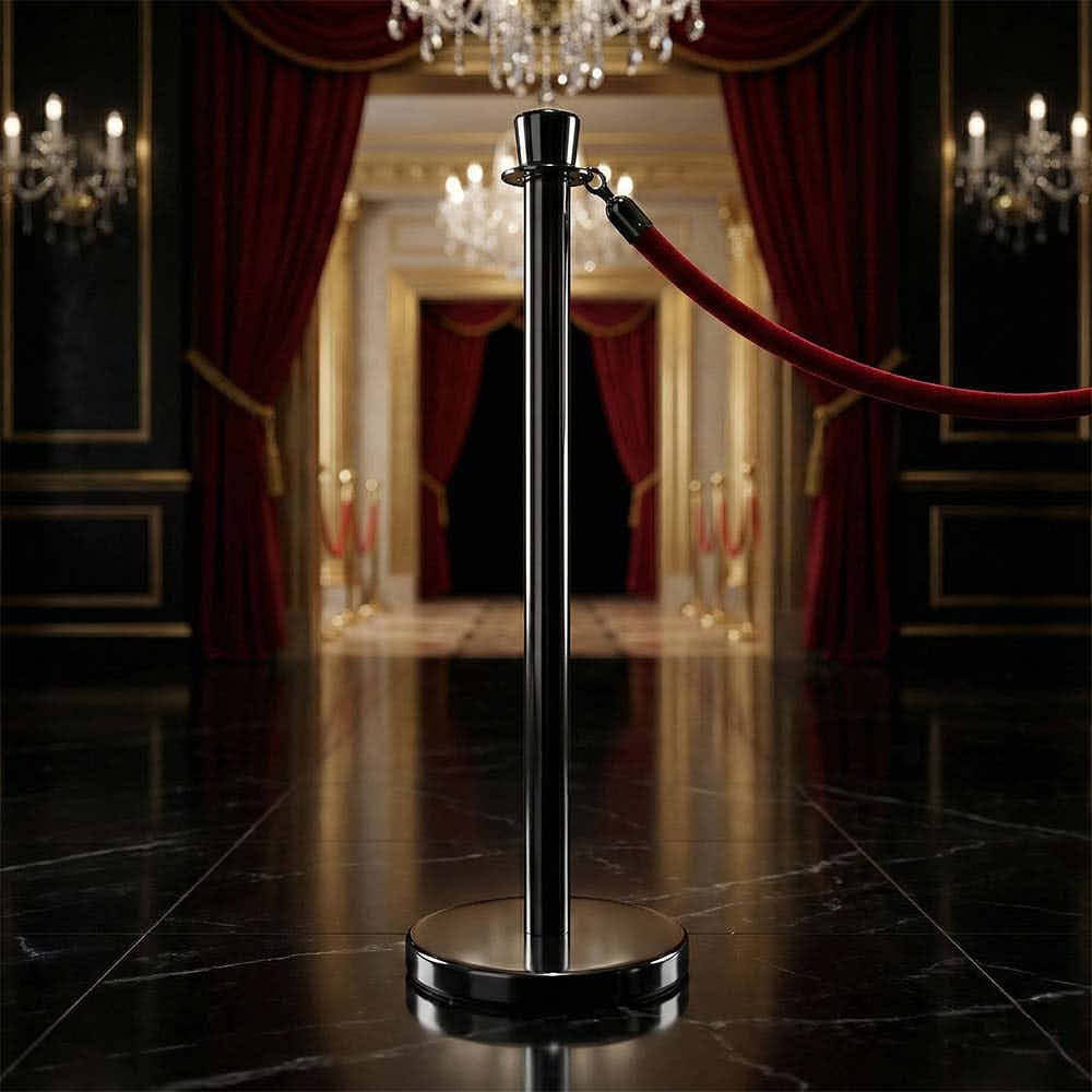 Black Polished Stanchion with Weighted Base and Crown Top, Image 1