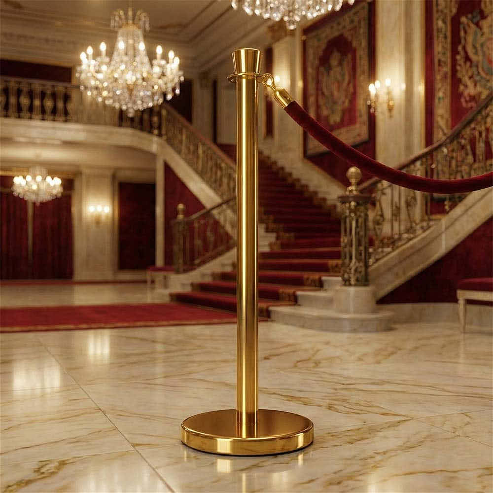 Gold Polished Stanchion with Weighted Base and Crown Top, Image 1