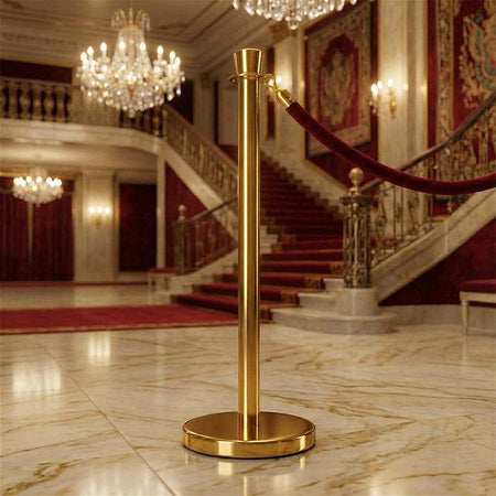 Gold Polished Stanchion with Weighted Base and Crown Top, Image 1