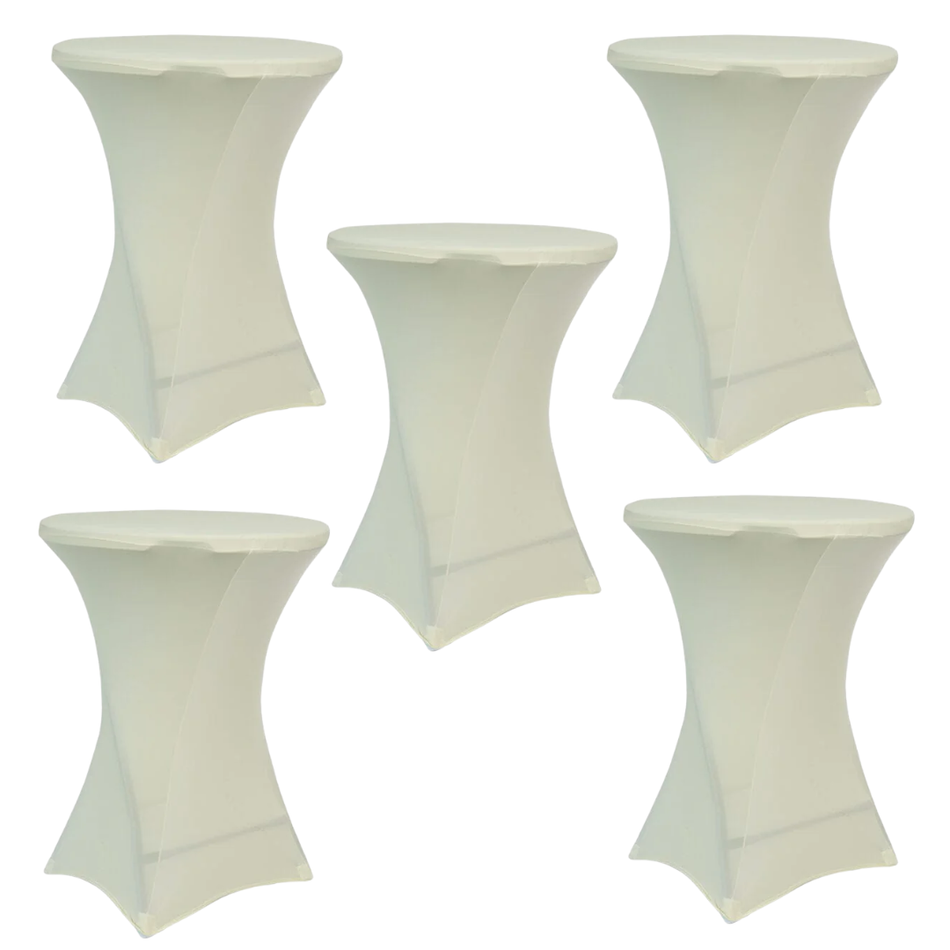 Ivory 5-Pack 30/32" Spandex Cocktail Table Covers for Home Kitchen Patio Entertaining Gatherings, 250gsm