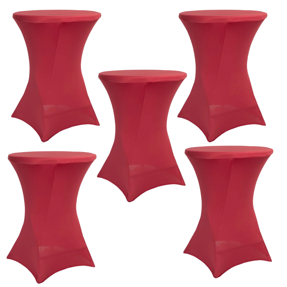 Red 5-Pack 30/32" Spandex Cocktail Table Covers for Home Kitchen Patio Entertaining Parties, 250gsm