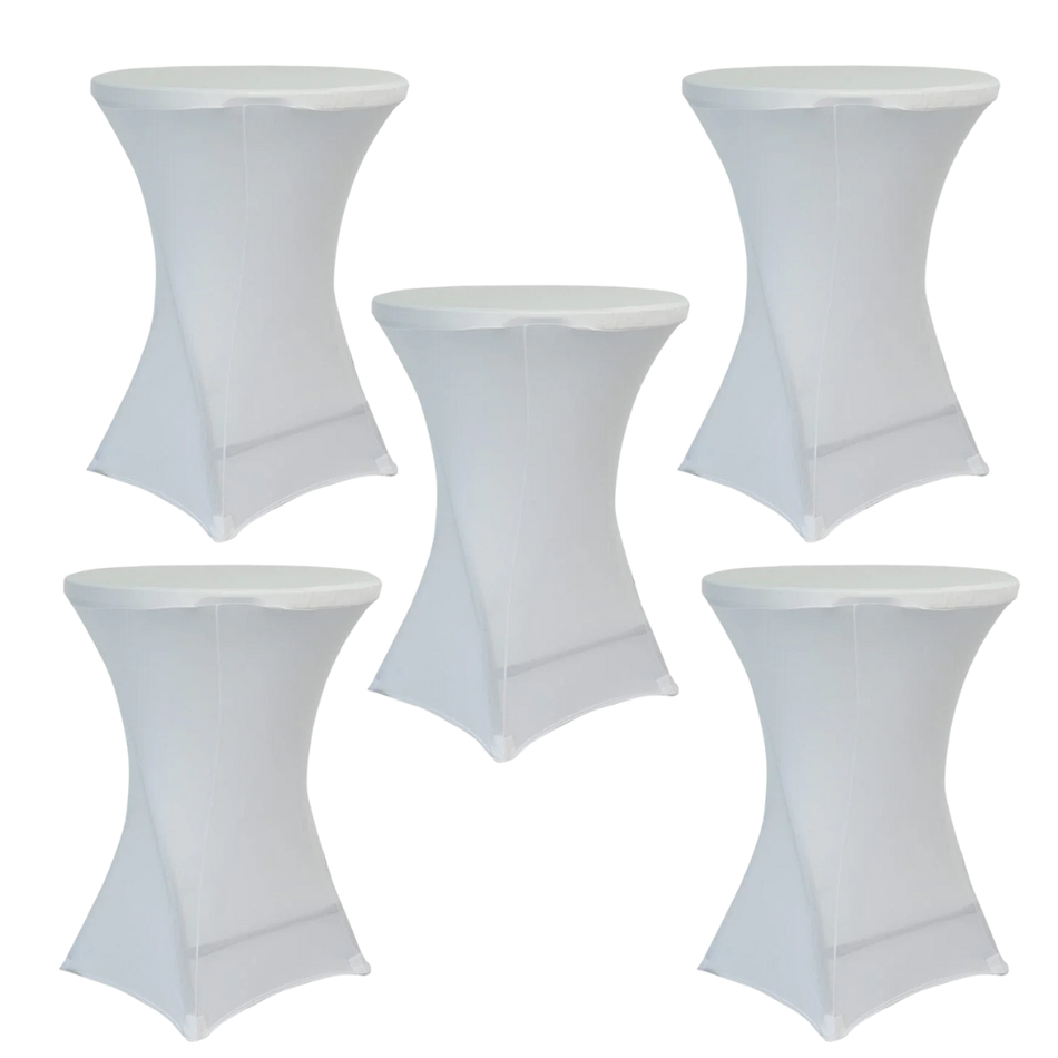 White 5-Pack 30/32" Spandex Cocktail Table Covers for Home Kitchen Patio Entertaining Indoor Outdoor, 250gsm