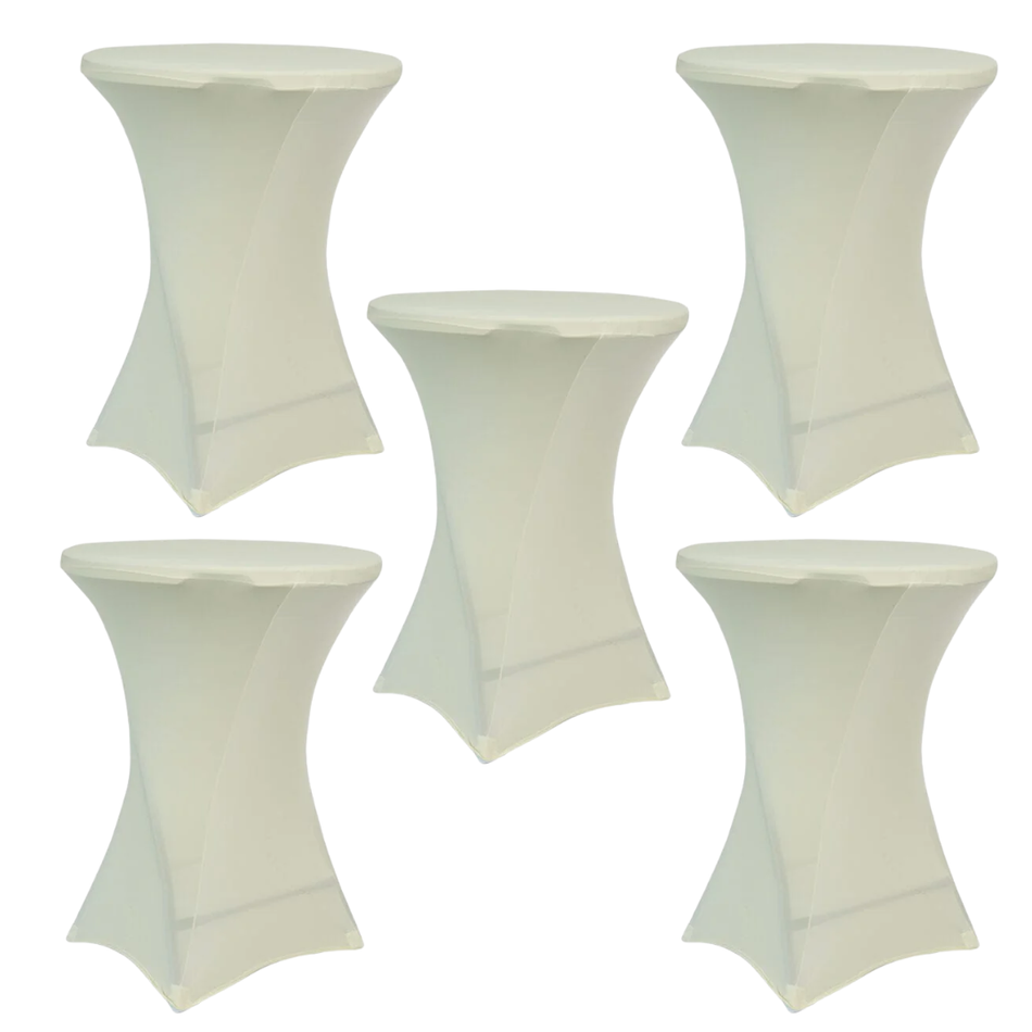 Ivory 5-Pack 36" Spandex Cocktail Table Covers for Home Kitchen Patio Entertaining Gatherings, 250gsm