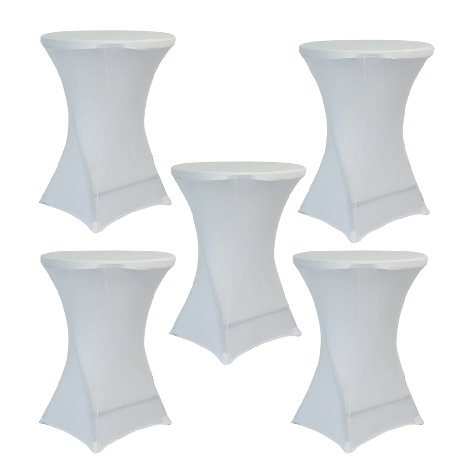 White 5-Pack 36" Spandex Cocktail Table Covers for Home Kitchen Patio Entertaining Indoor Outdoor, 250gsm