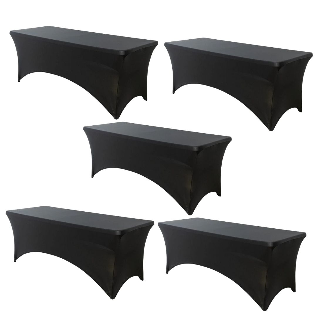 Black 5-Pack 6 Foot Spandex Folding Table Covers for Home Kitchen Patio Entertaining Parties, 250gsm, Image 2