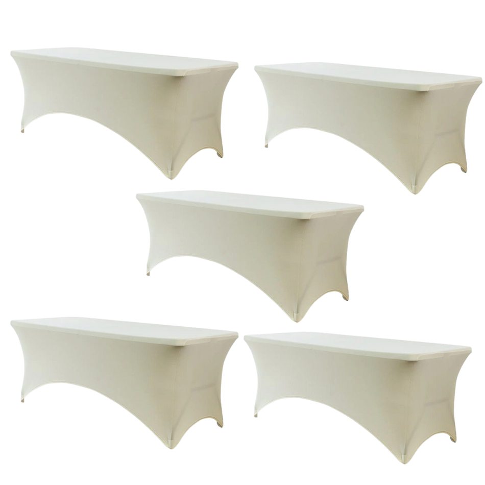 Ivory 5-Pack 6 Foot Spandex Folding Table Covers for Home Kitchen Patio Entertaining Gatherings, 250gsm