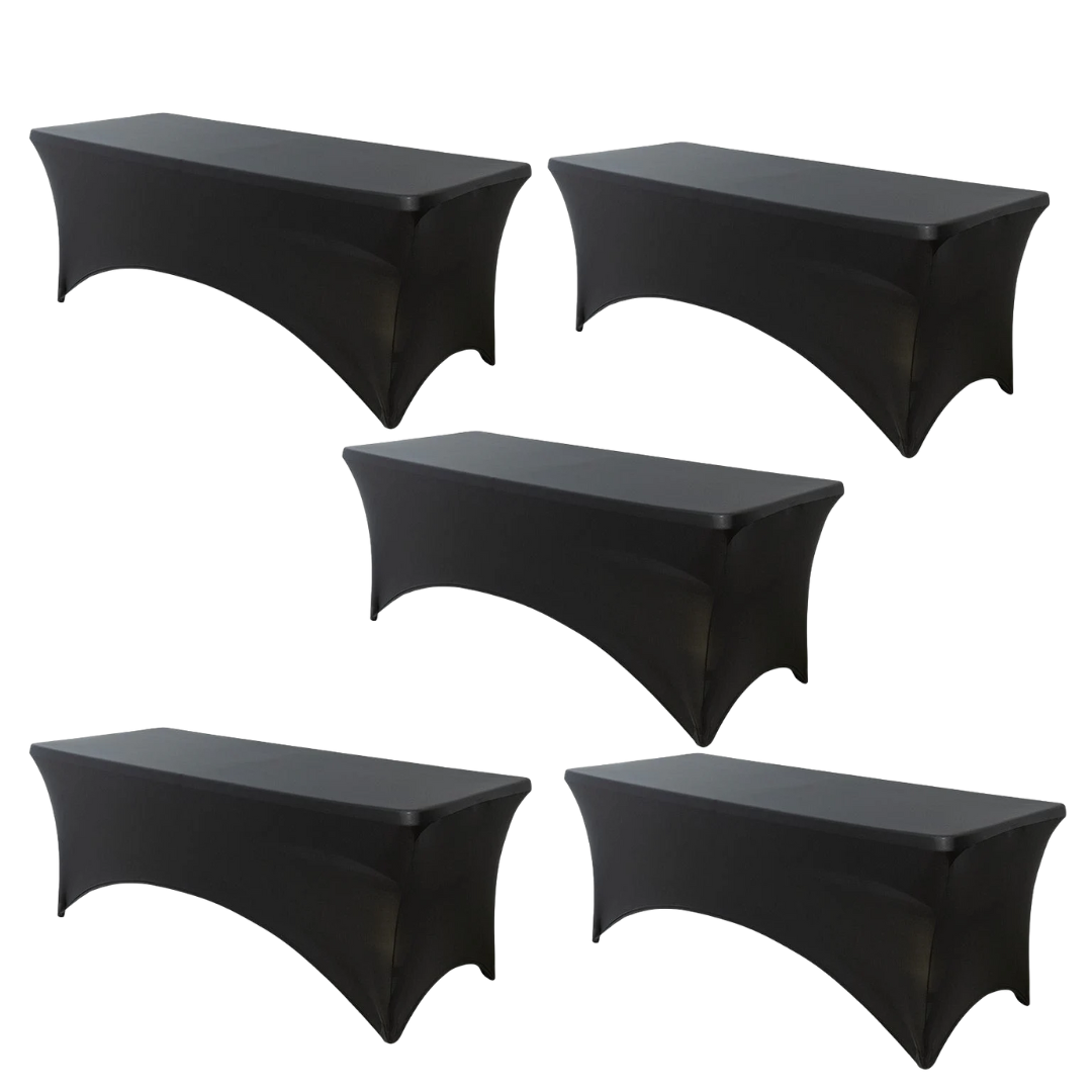 Black 5-Pack 8 Foot Spandex Folding Table Covers for Home Kitchen Patio Entertaining Parties, 250gsm, Image 2