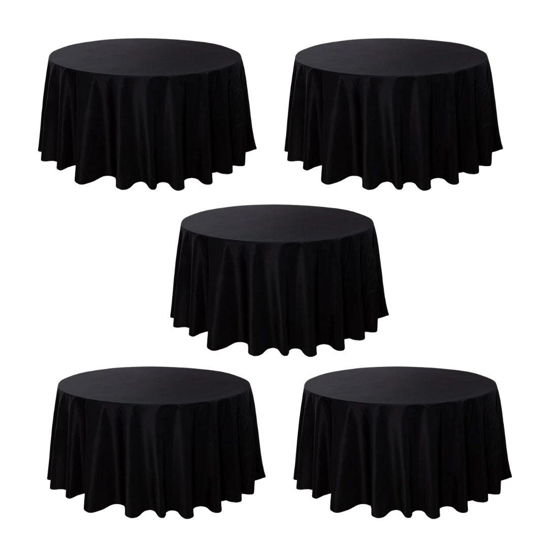 Black 5-Pack 120" Round Polyester Tablecloths for Home Dining Kitchen Entertaining Parties, 190gsm, Image 2