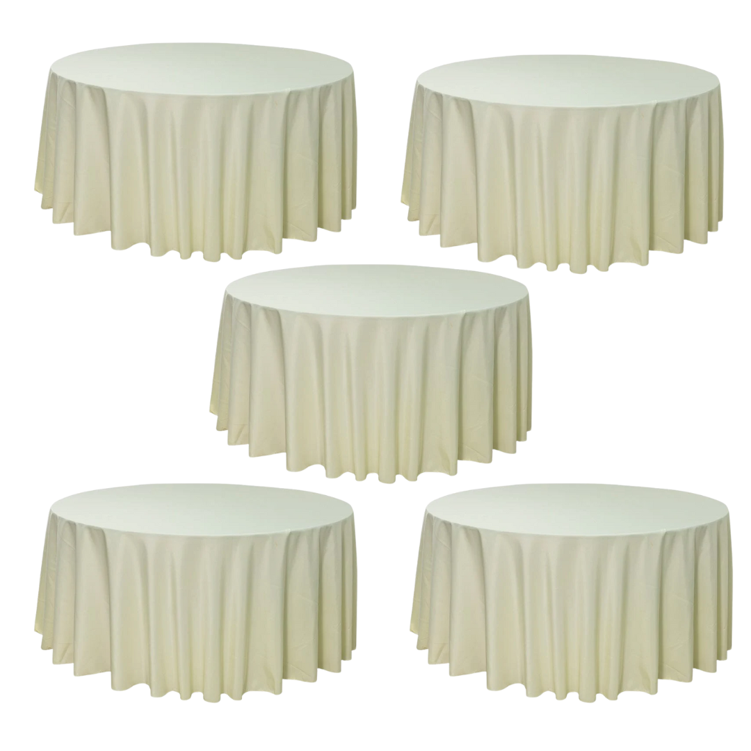Ivory 5-Pack 120" Round Polyester Tablecloths for Home Dining Kitchen Entertaining Gatherings, 190gsm, Image 2