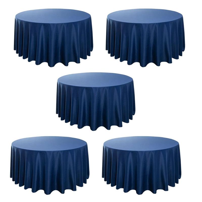 Navy Blue 5-Pack 120" Round Polyester Tablecloths for Home Dining Kitchen Entertaining Events, 190gsm