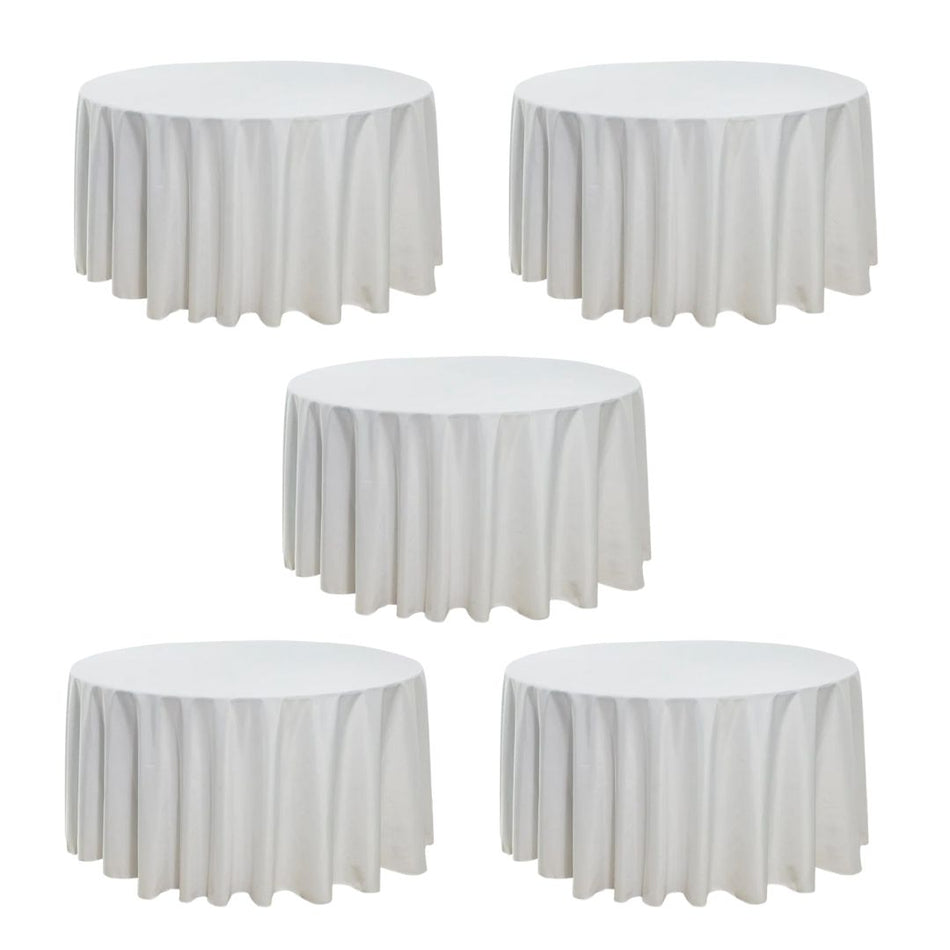 White 5-Pack 120" Round Polyester Tablecloths for Home Dining Kitchen Entertaining Indoor Outdoor, 190gsm
