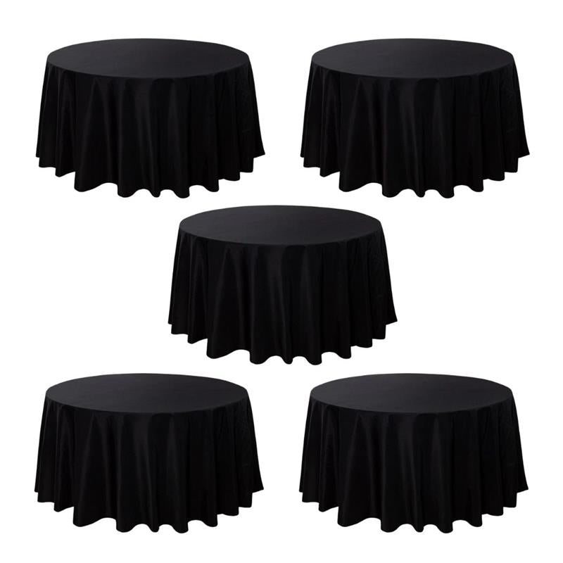 Black 5-Pack 132" Round Polyester Tablecloths for Home Dining Kitchen Entertaining Parties, 190gsm, Image 2