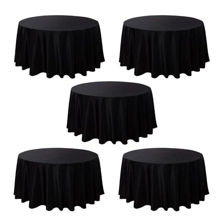 Black 5-Pack 132" Round Polyester Tablecloths for Home Dining Kitchen Entertaining Parties, 190gsm, Image 2