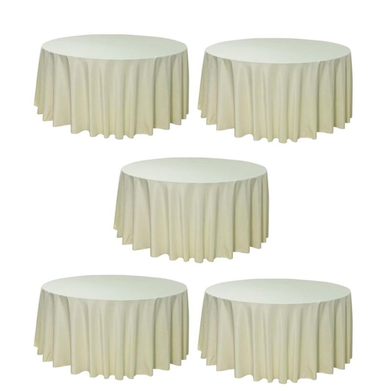 Ivory 5-Pack 132" Round Polyester Tablecloths for Home Dining Kitchen Entertaining Gatherings, 190gsm, Image 2