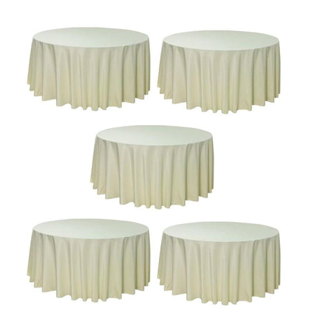 Ivory 5-Pack 132" Round Polyester Tablecloths for Home Dining Kitchen Entertaining Gatherings, 190gsm, Image 2