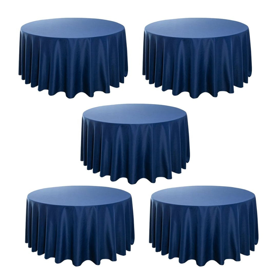 Navy Blue 5-Pack 132" Round Polyester Tablecloths for Home Dining Kitchen Entertaining Events, 190gsm