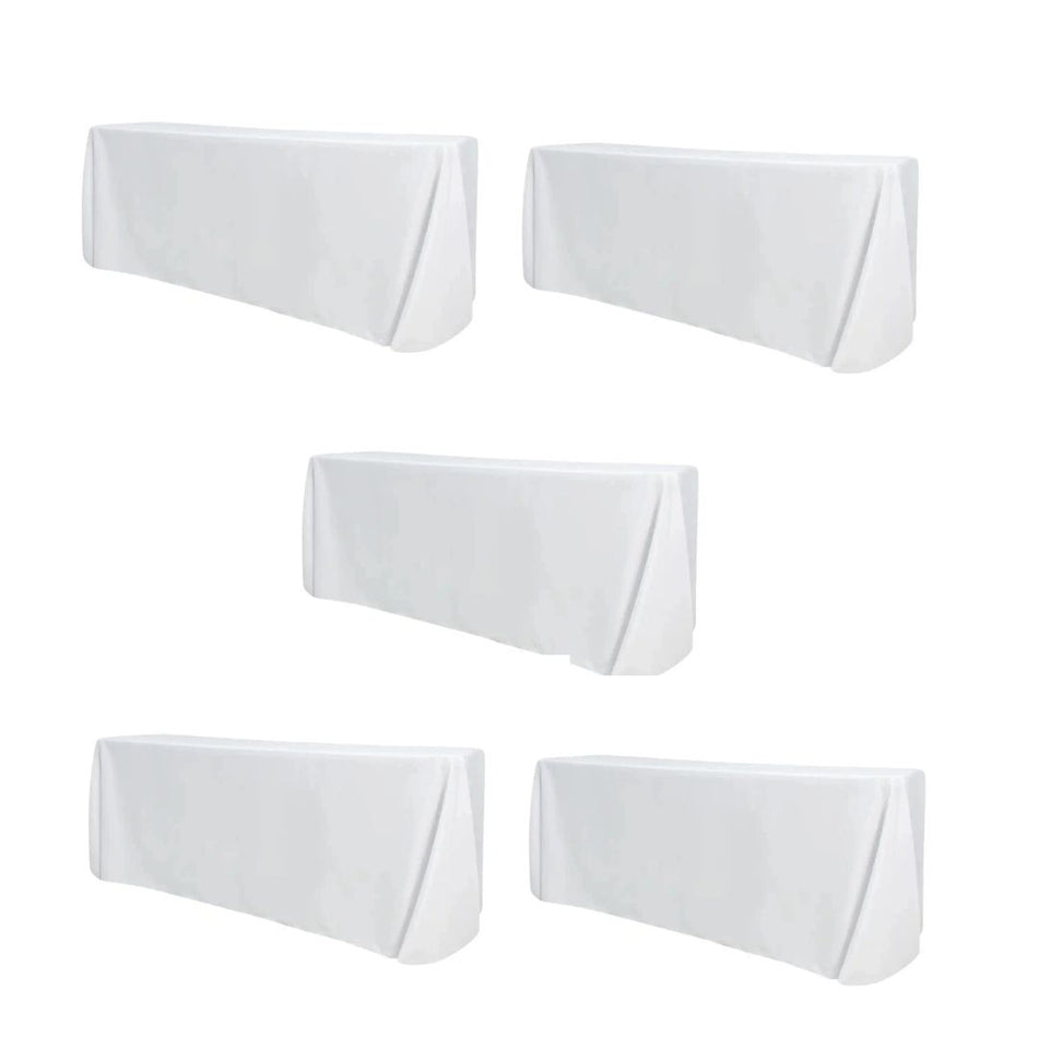 White 5-Pack 90" x 132" Rectangle Polyester Tablecloths for Home Dining Kitchen Entertaining Indoor Outdoor, 190gsm
