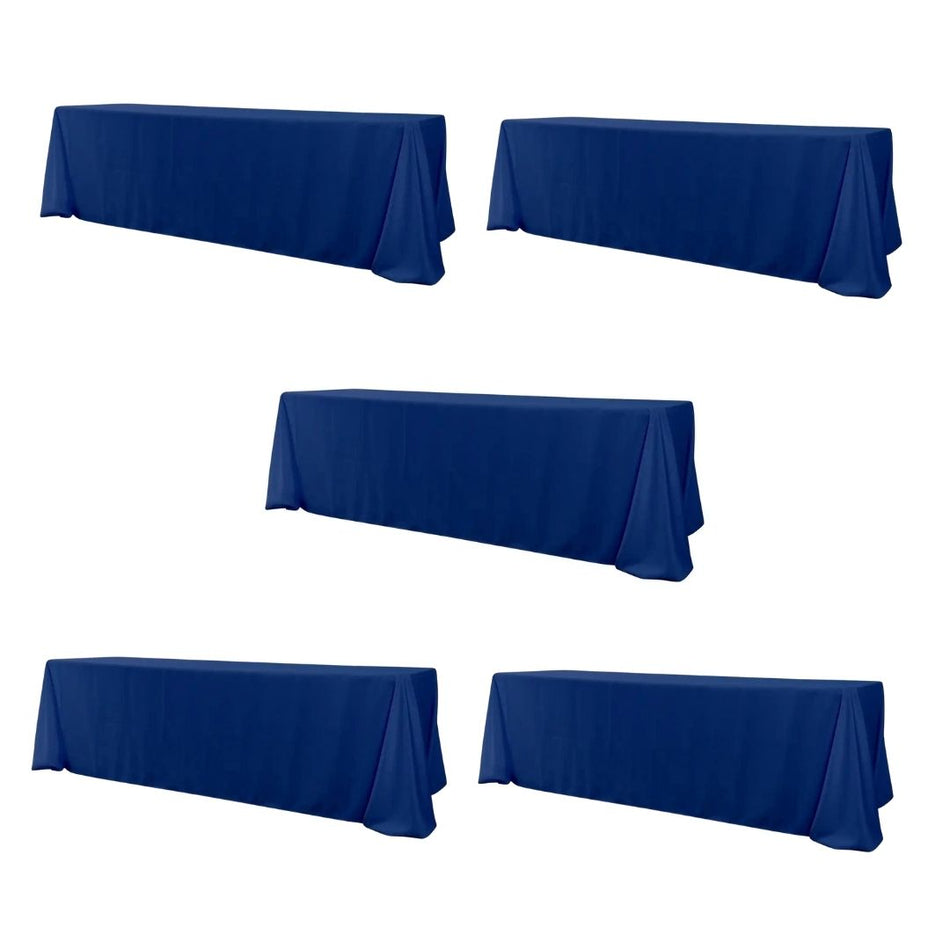 Navy Blue 5-Pack 90" x 156" Rectangle Polyester Tablecloths for Home Dining Kitchen Entertaining Events, 190gsm